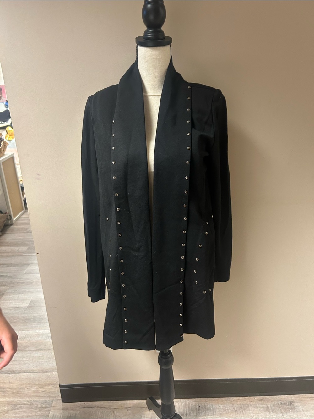 Black Open-Front Stud-Trim Blazer Jacket